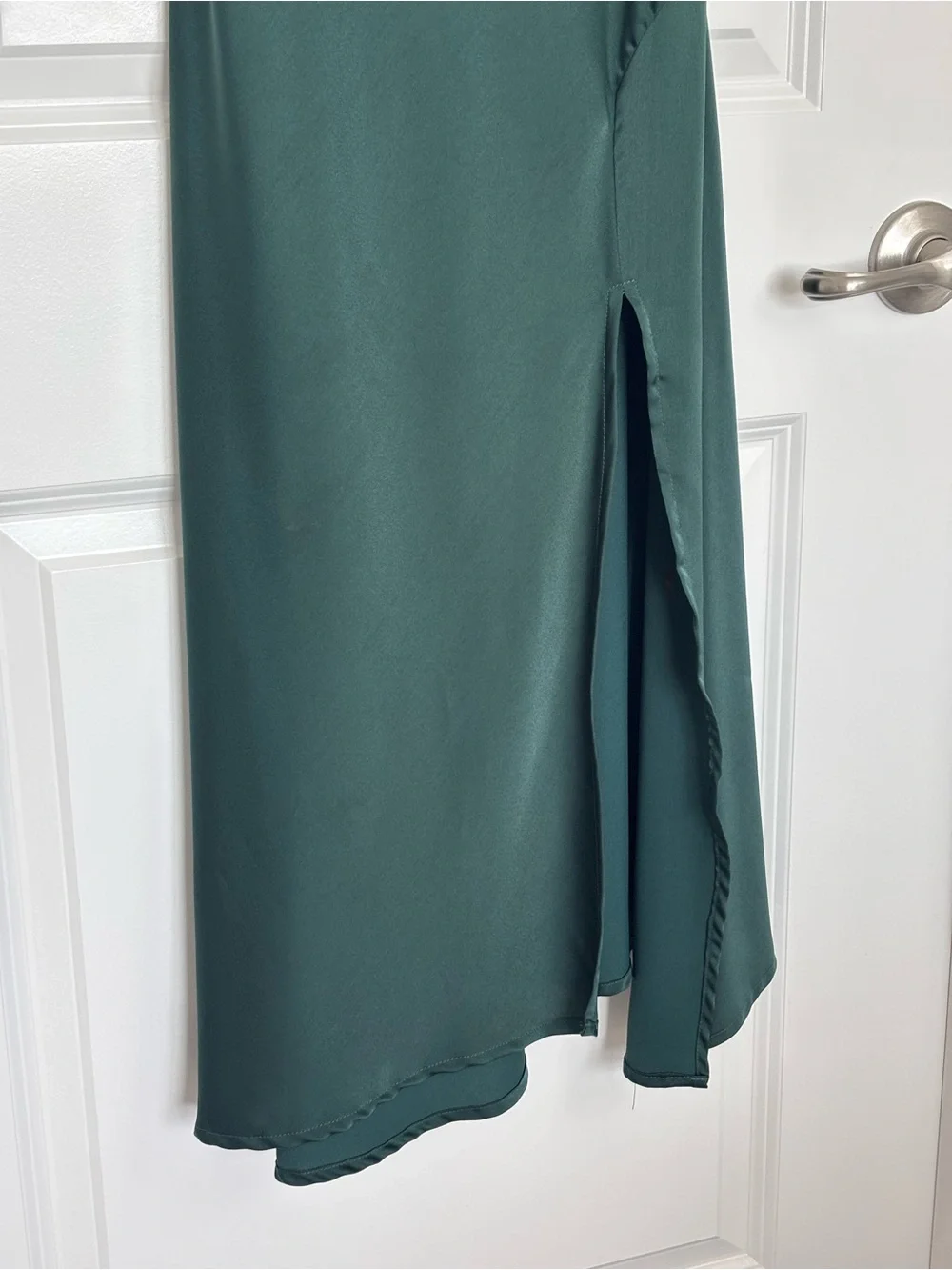ASTR The Label Green Satin Slip Dress Cowl Neck Side Slit Maxi Formal Medium